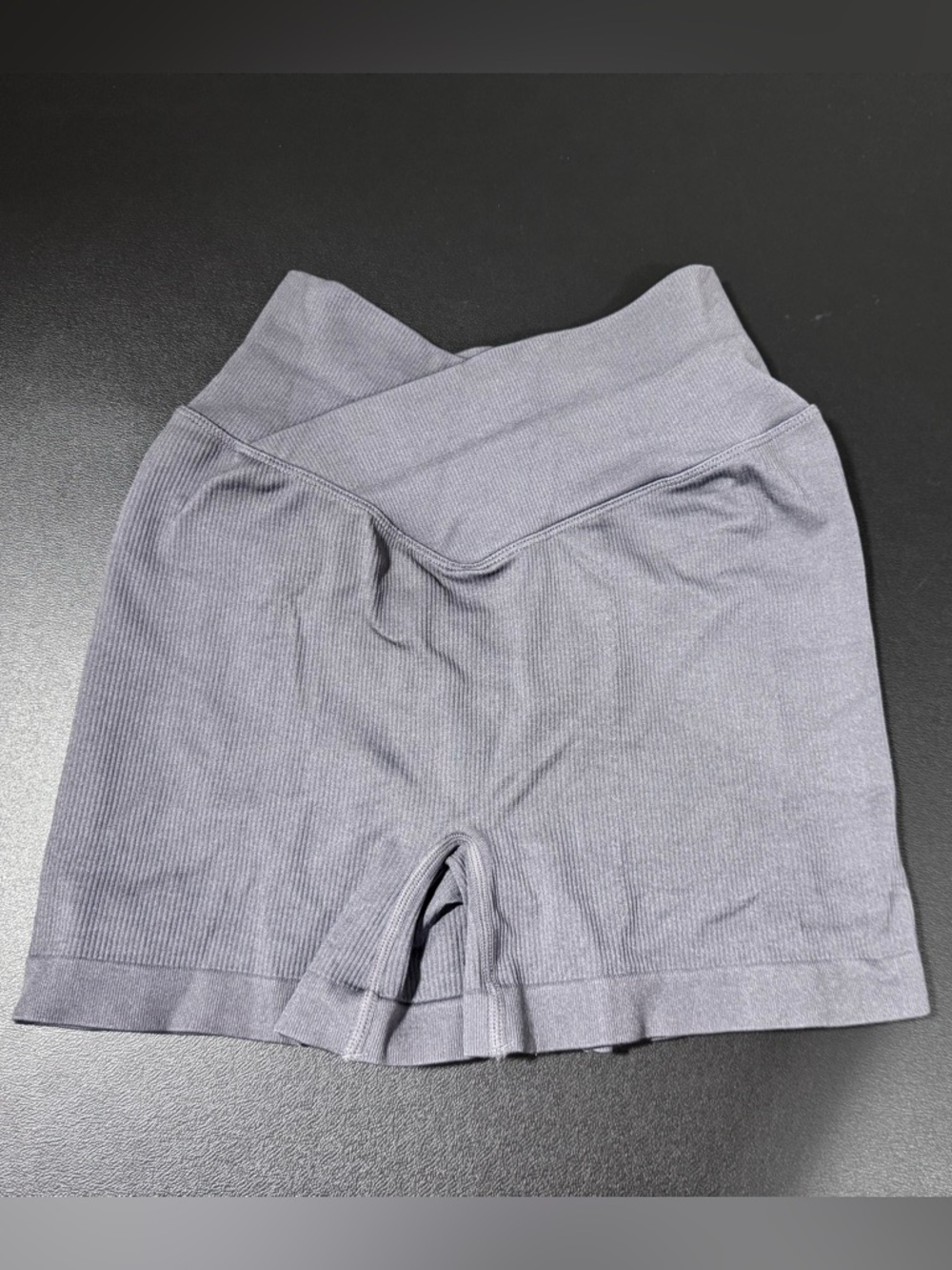 High-Rise Ribbed Bike Shorts in Light Gray